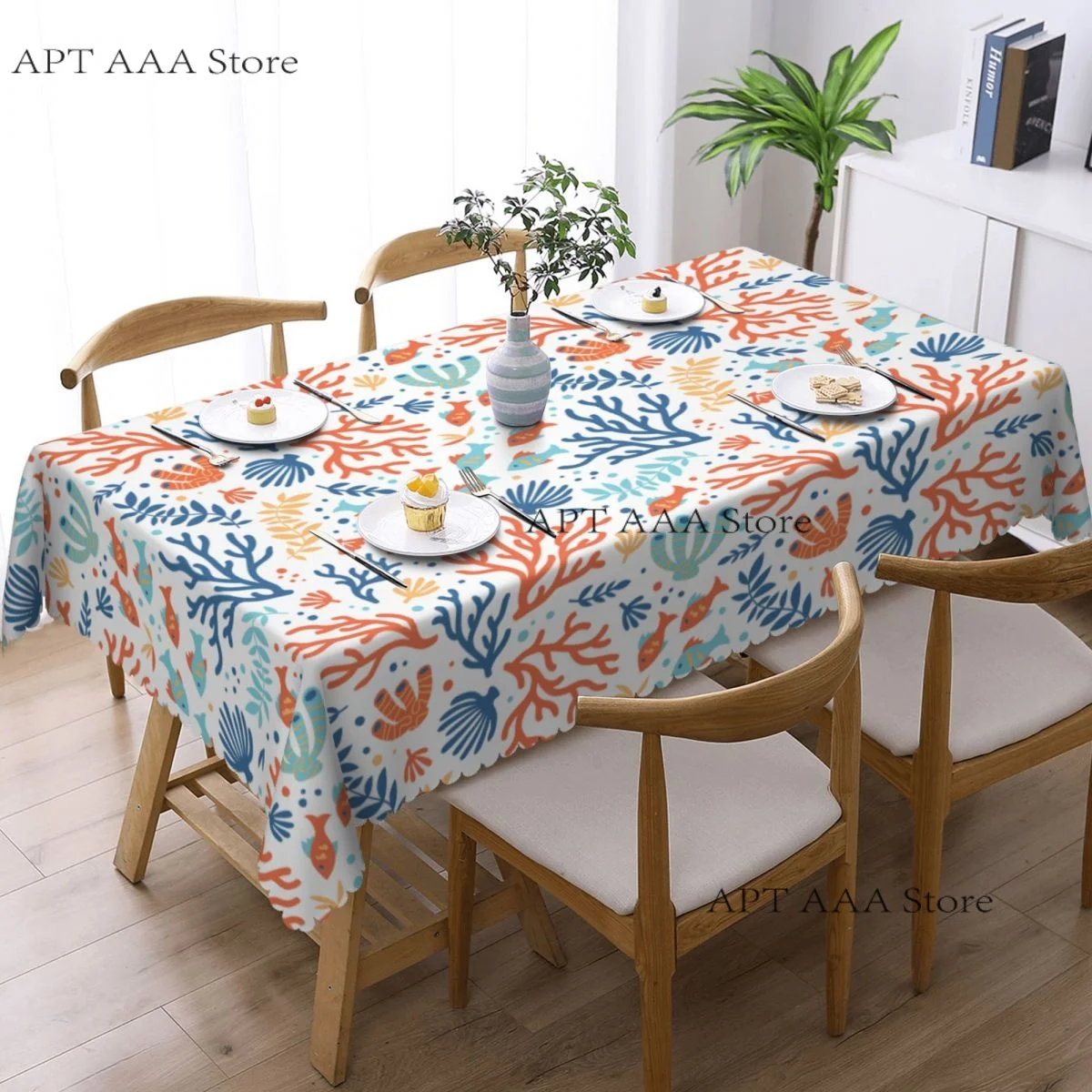 Rectangular Waterproof Oil-Proof Tropical Sea Fishes  Corals Tablecloth Table Cover 45
