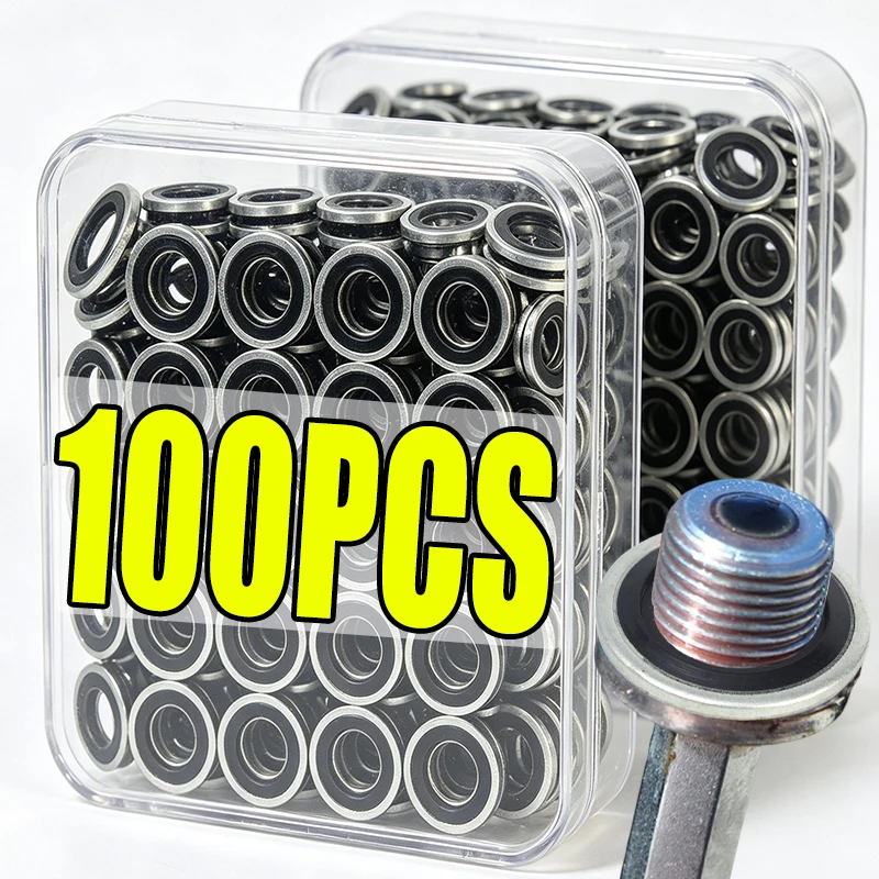M12/M14 Car Oil Drain Plug Sealing Gasket Universal Galvanized Nitrile Rubber Washer for Car Engine Systems Leakage Protection