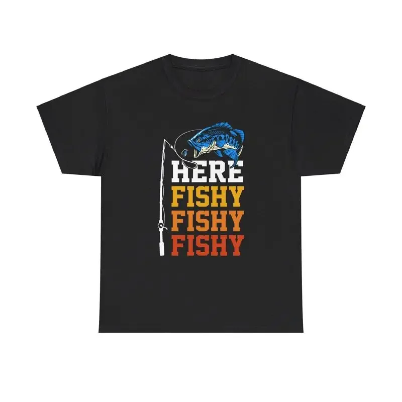 Funny T Shirt for Men Here Fishy Humor Fisherman