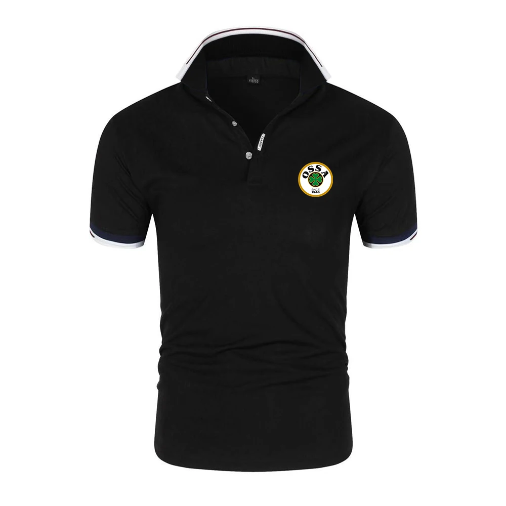 OSSA Logo Classic Retro Motorcycle Summer Mens Short Sleeve Polo Shirt Moisture-Wicking Shirts Breathable Button Streetwear Top