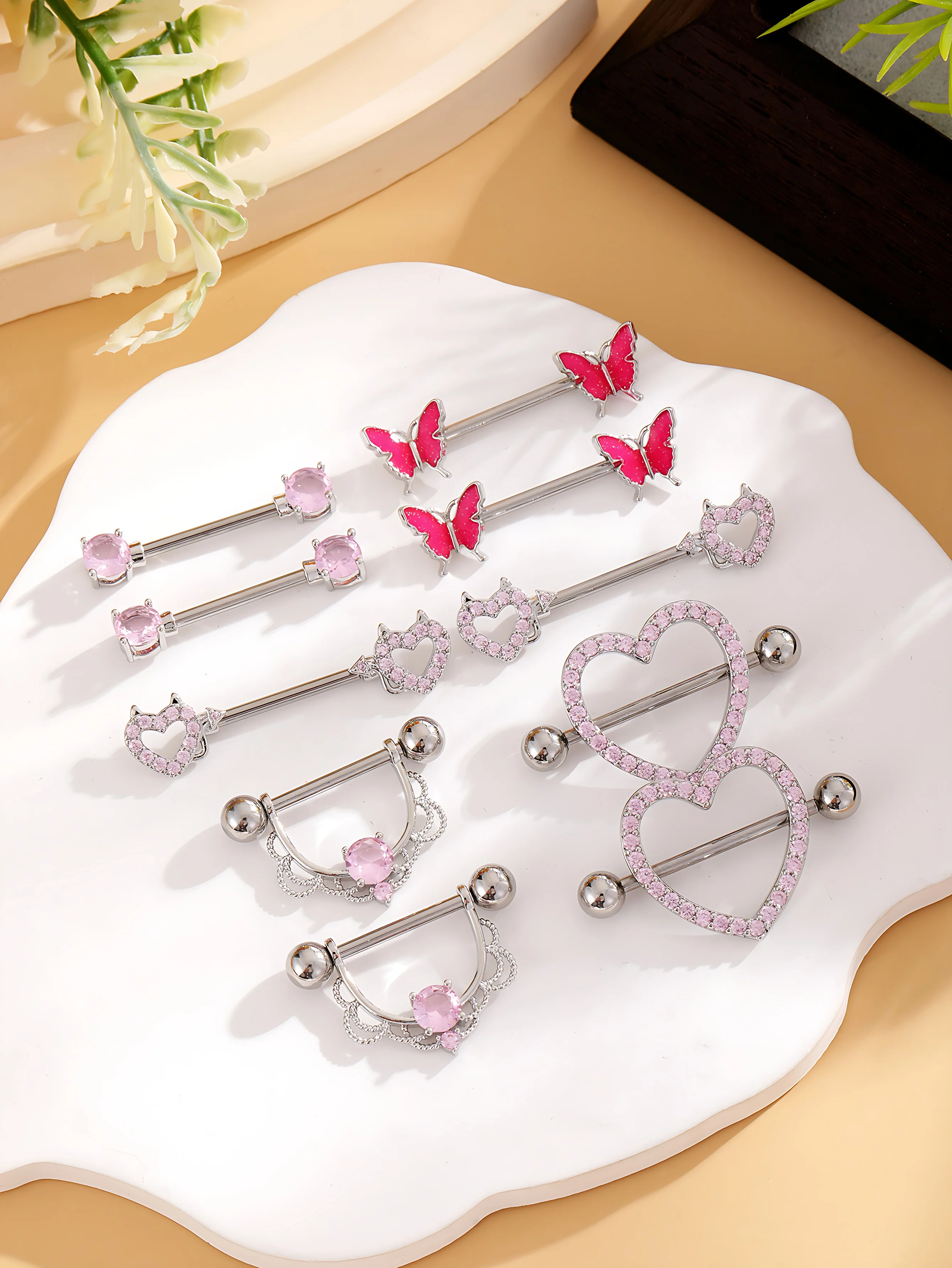 14G Edelstahl Nippelpiercing Set Nippelringe Barbell Pack Rote Kirsche Kuchen Nippel Schmuck Bulk Kristall Nippelpiercings – Detail 10