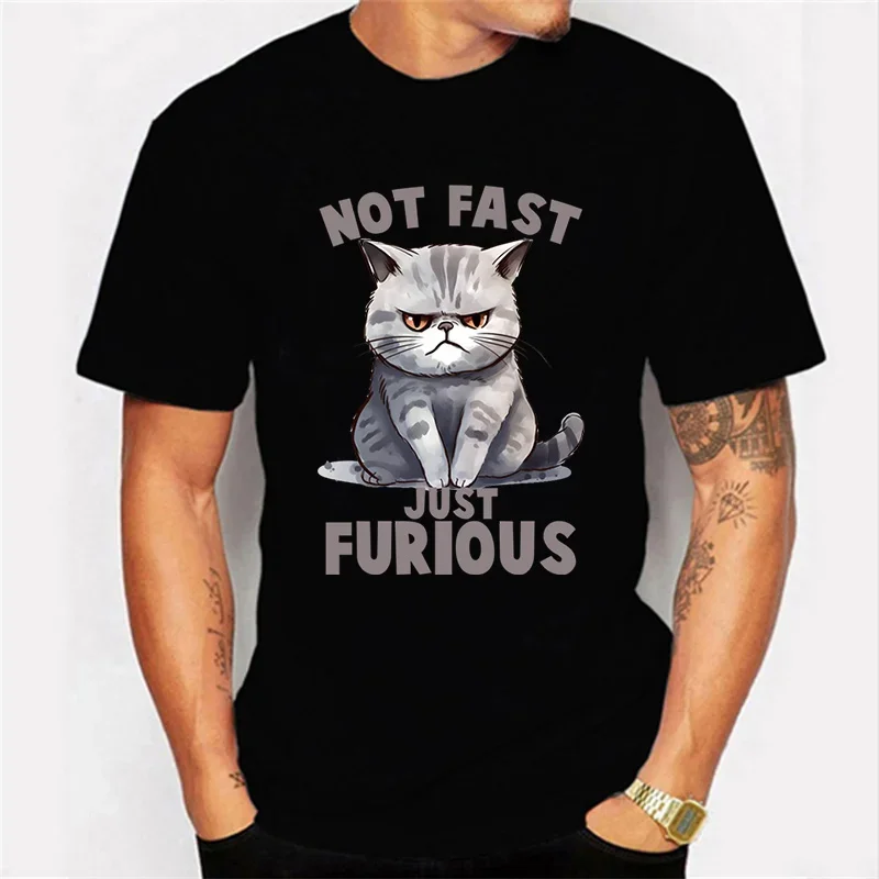 

Not Fast Just Furious Graphic Tshirt Funny Crazy Cat Fashion Harajuku T-shirt Oversized Men Brand Hip HopCX