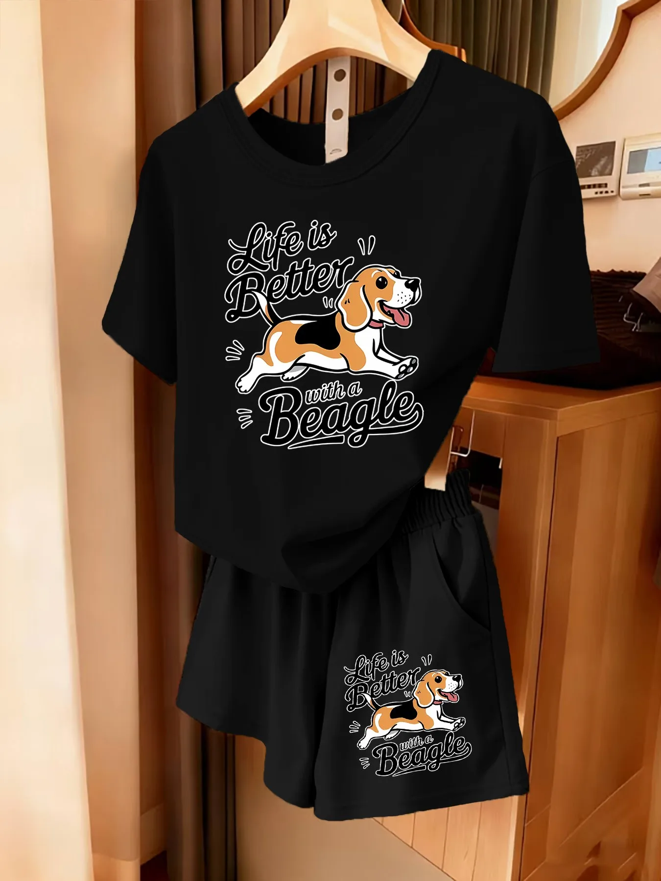 2026 Summer Best-Selling Women's Short-Sleeved Shorts Set with Fashionable Sports 3D Big Dog Pattern Print