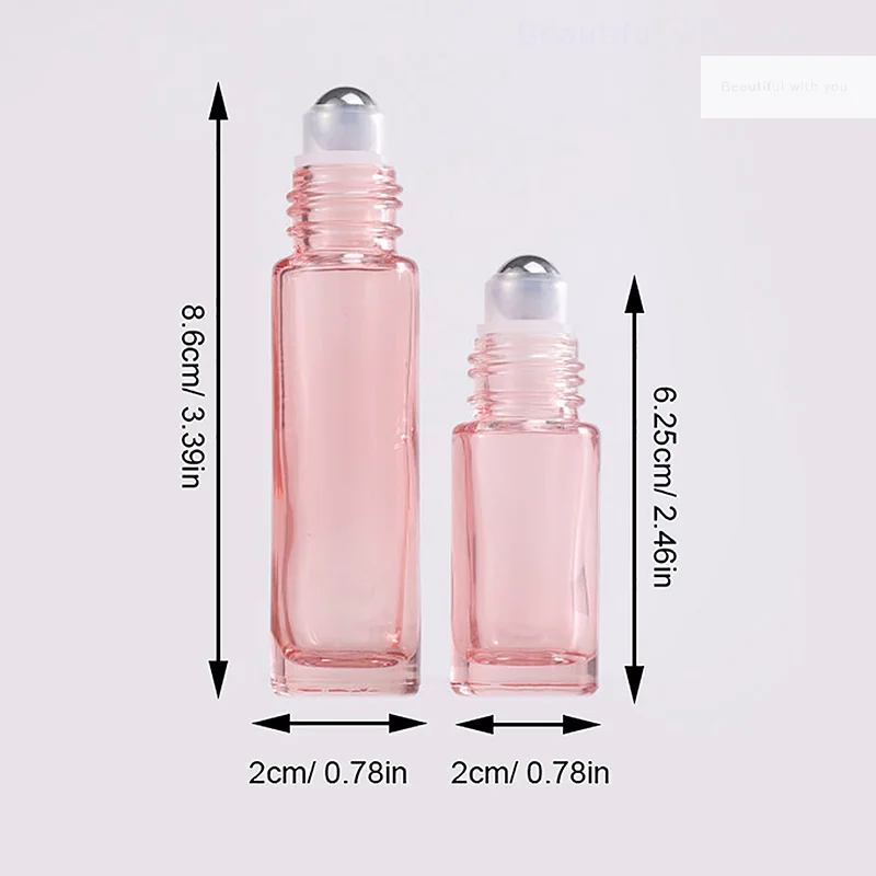 1PCS Glass Roll On Bottle 5/10ml Pink Roller Bottle Essential Oil Lip Gloss Refillable Tube Empty Jar Glass Perfume Bottle