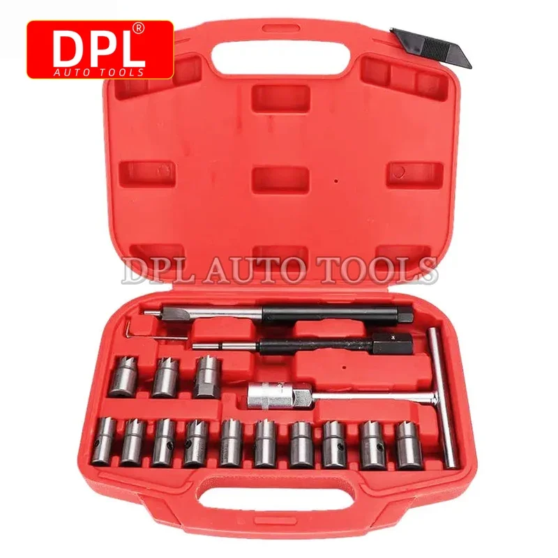 Injector remover 17PCs diesel injector seat & cleaner carbon remover seat tools cutter milling cutter set universal car tool kit