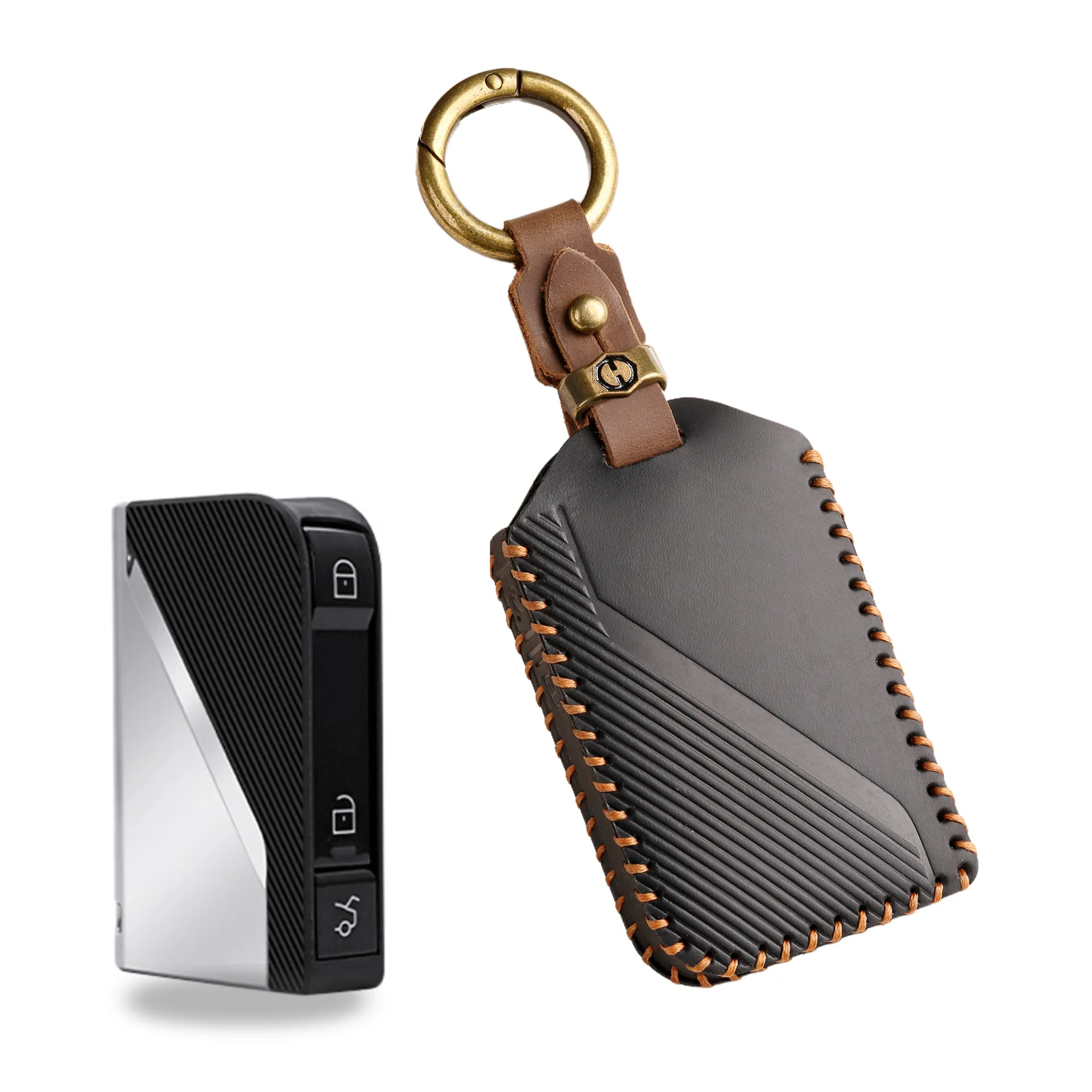 ​For LYNK&CO Key Cover, Leather Protective Case with Metal Hardware, Compatible with 01 05 06 09 Models, Handmade Style