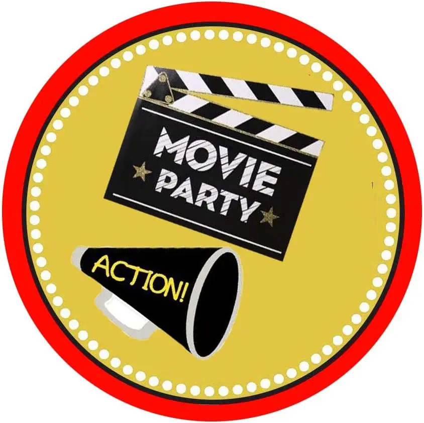 Movie Night Party Stickers Round Self Adhesive Cinema Theater Hollywood Themed Birthday Party Stickers