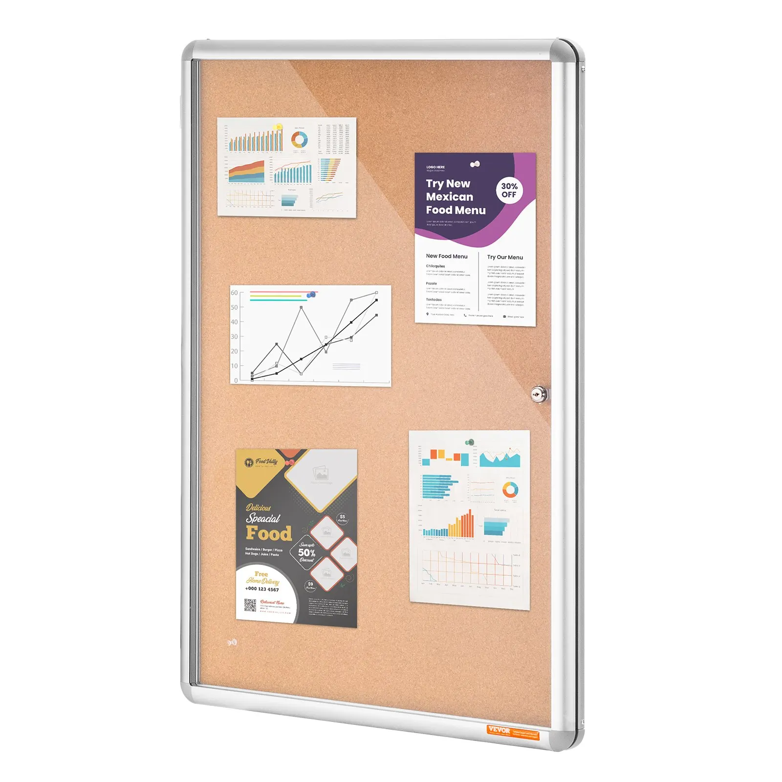 

36'x24' Enclosed Cork Board With Aluminum Frame – Lockable Bulletin Board With Acrylic Door & 2 Keys – Weather-Resistant Wall