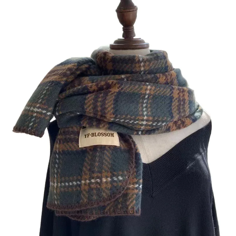 

Классический красный клетчатый шарф, кашемировые толстые шерстяные шарфы, ветрозащитные длинные шаль в корейском стиле для женщин