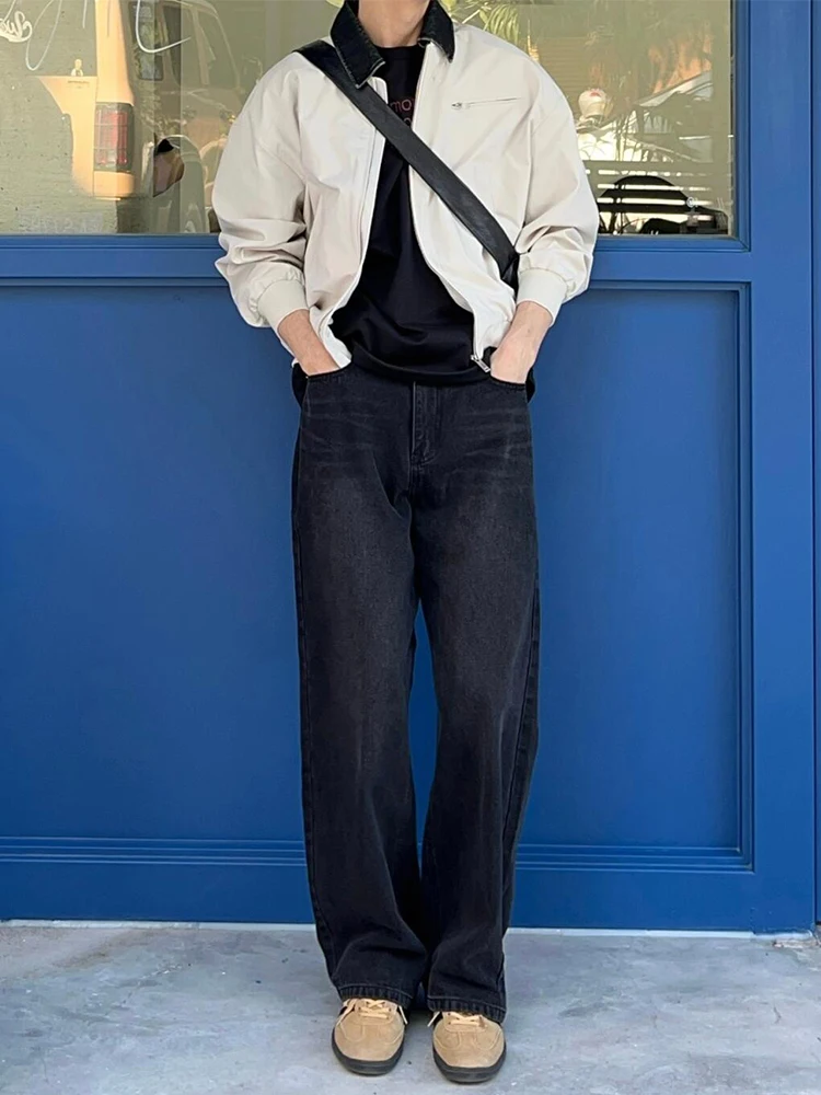 

American Retro Straight Leg Men's Jeans High Street Vibe Drapey Wide Leg CleanFit Micro Flared Pants Autumn Wear for Teens