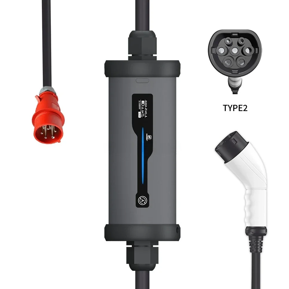

Portable EV Charger Type 2 7kW 11kW 22kW Adjustable Home Charging Station with 3 Rotary Plug with Carry Bag