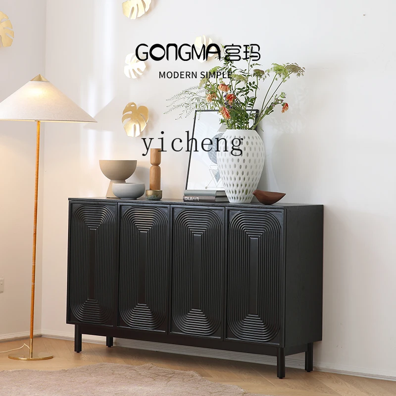 

TQH retro dining side cabinet, minimalist and quiet wind, black locker integrated against the wall, tea cabinet storage