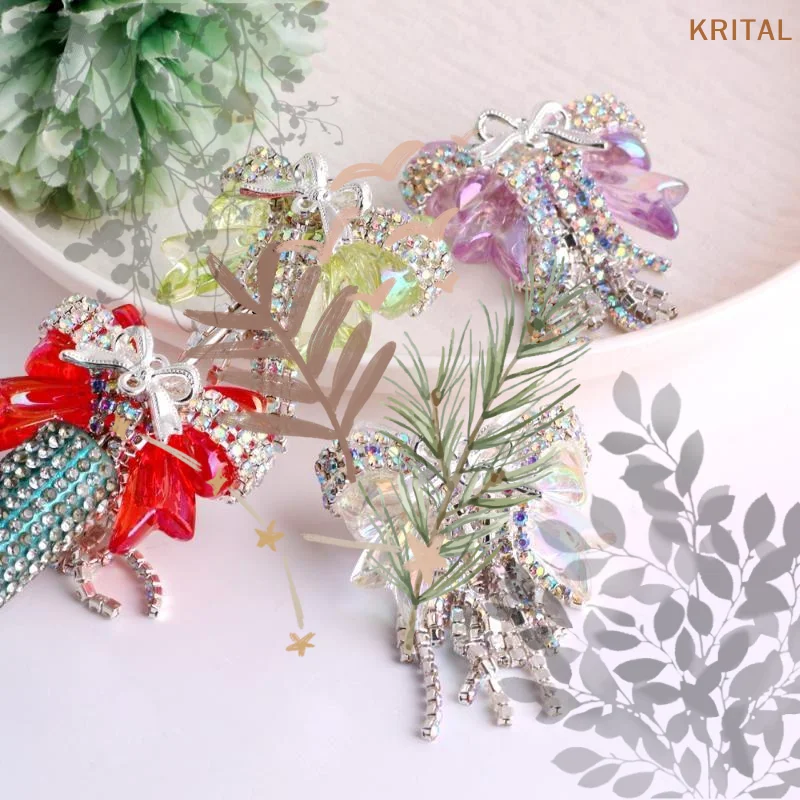 1 Pc Jewelry Making DIY Bracelet Luxury Bowknot Bows Rhinestone Faux Crystal Beads With Tassel Loose Spacer Beads With Hole