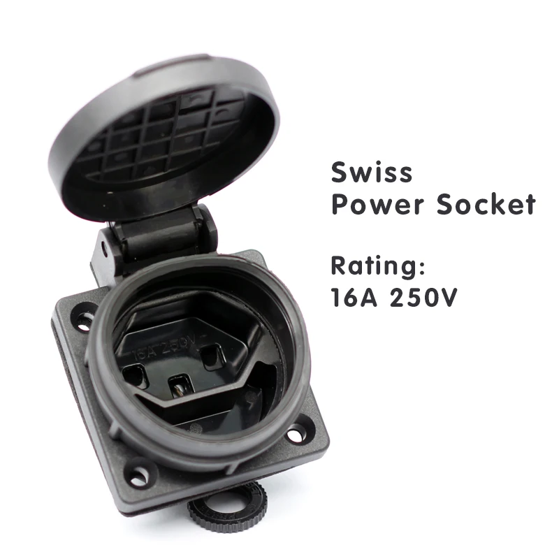 Black universal Swiss industry safety outlet 16A 250V IP55 CE cover waterproof dusrproof power connector AC power socket