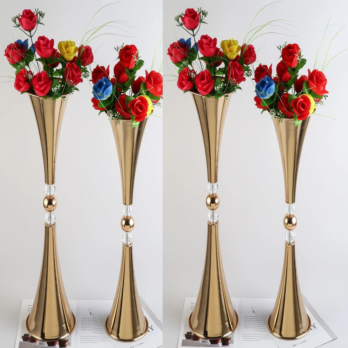 

Wedding supplies, wrought iron flower wearing golden road led flower implement wedding arrangement horn vase decorative flower p