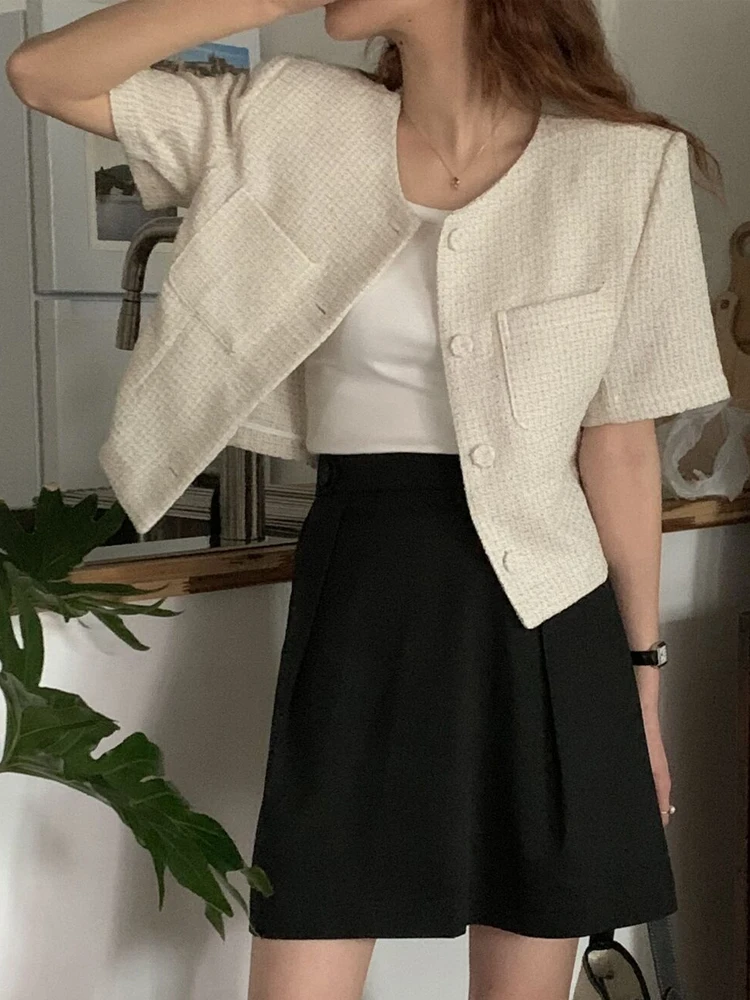 

Spring 2024 Chic Square Design ort Sve Outerwear Women's Faion Slimming Quilted Coat Casual Breathable Button-Up Top
