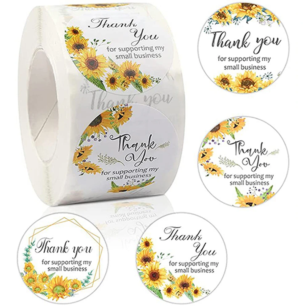 500pcs/roll New Sunflower Thank You Business Sticker Labels Customer Appreciation Gift Seal Label Sticker