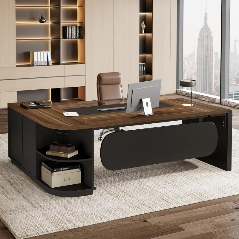 

2026 New：-Inch L-Shaped Office Desk, Large Commercial Office Desk with Drawers and File Cabinet, Modern Professiona