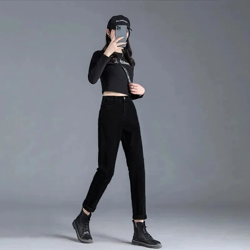 2024 New Design Korean Fashion Slim Women's Pencil Denim Trousers Vintage High Waisted Harem Jeans Streetwear Pantalon Pants