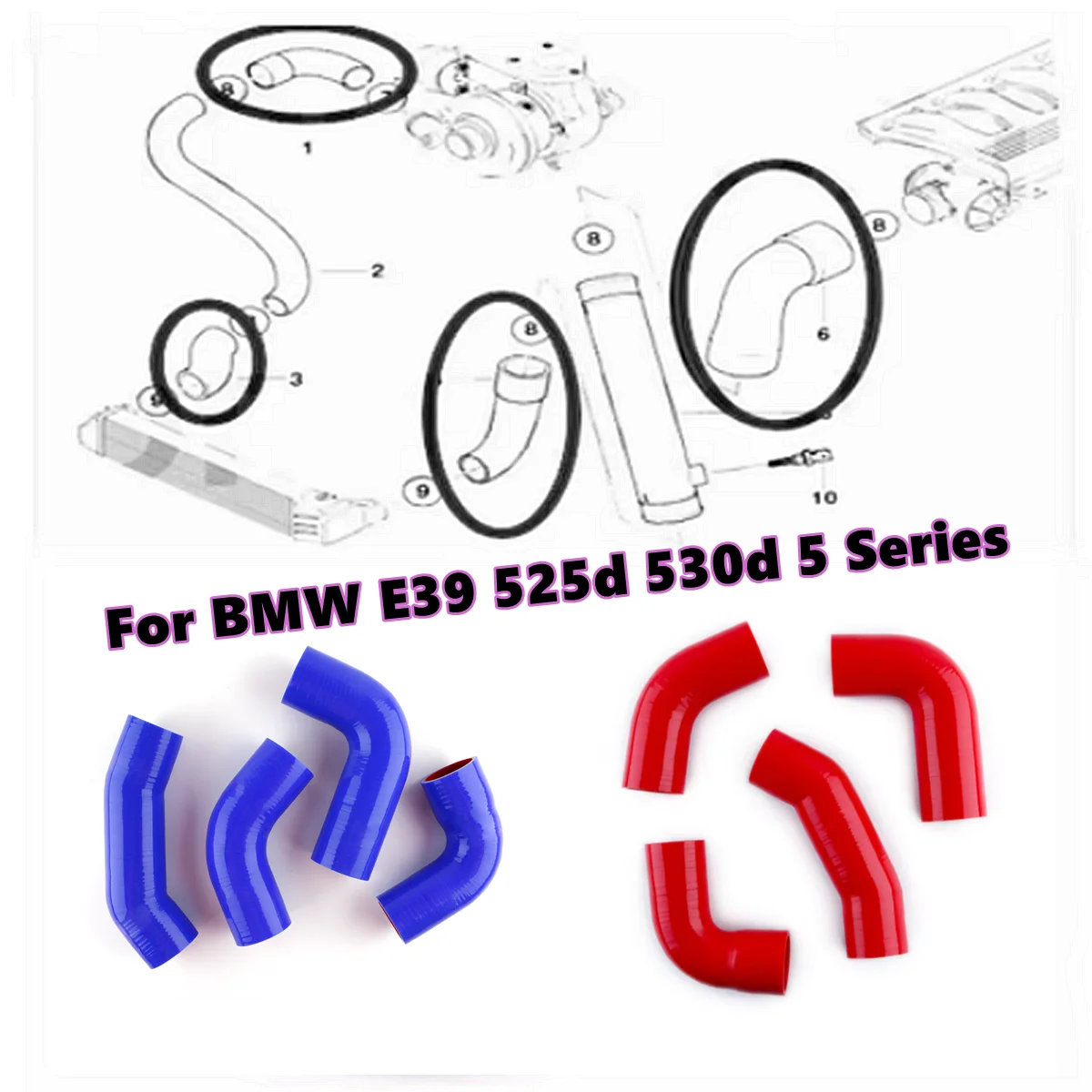 For BMW E39 5-SERIES 530D 525D Intercooler Turbo Boost Silicone Hose Kits