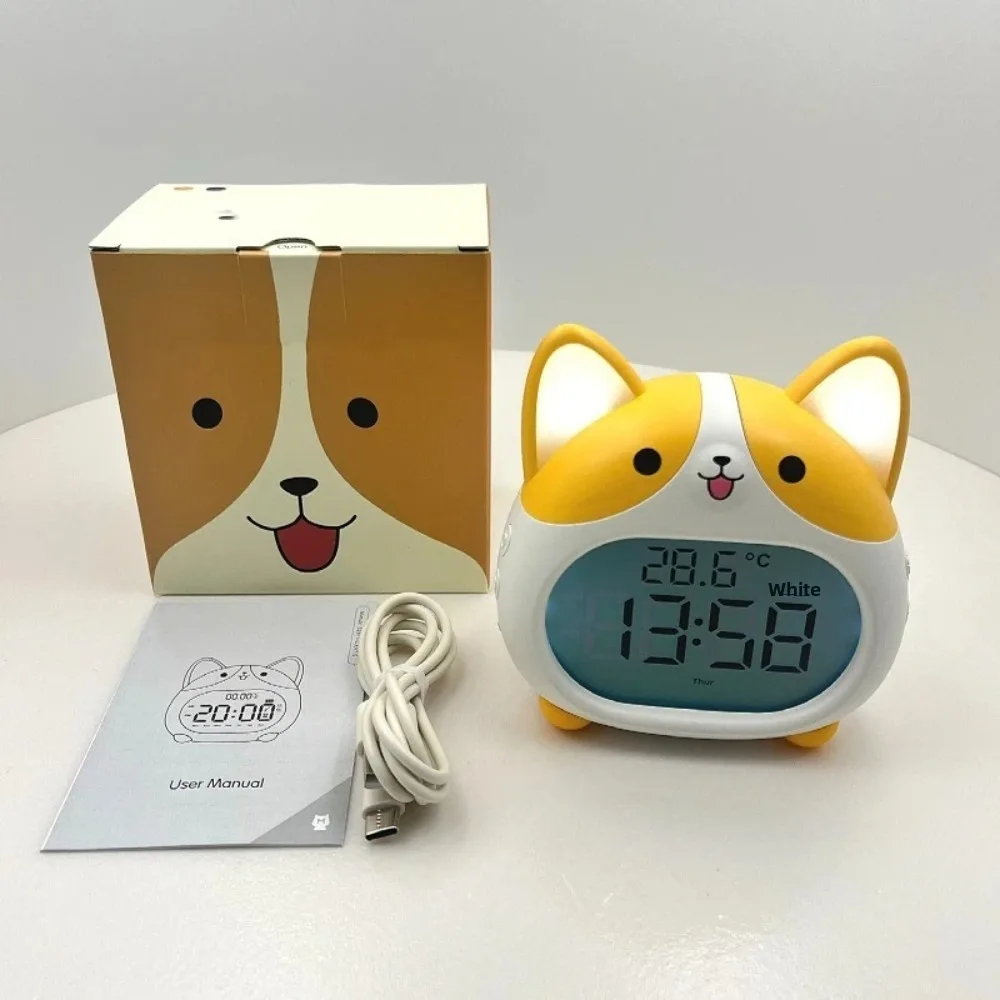 High Quality Multi-functional Alarm Clocks For Kids with Night Light 6 Alarm Tones Corgi Clock Dimmable Display Snooze Function