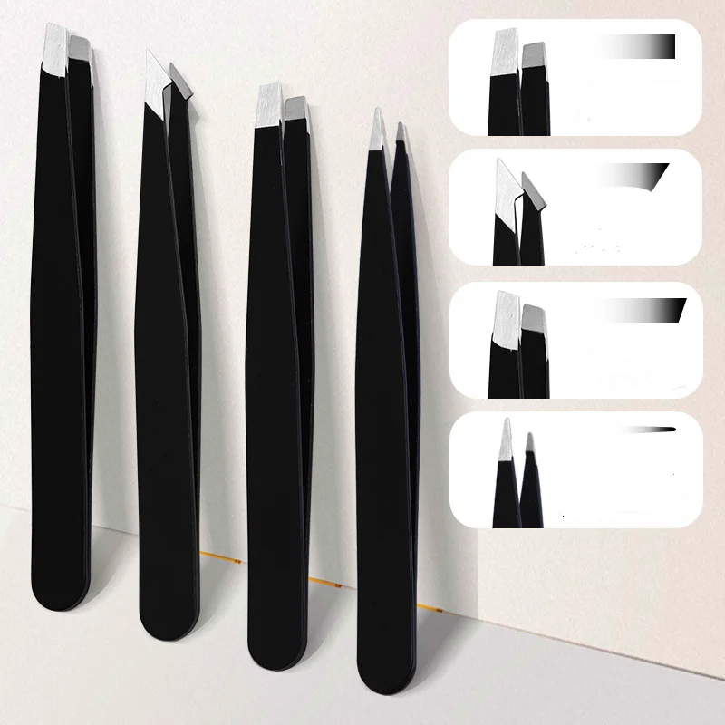 眉毛ピンセット 4 個ステンレス鋼精密シャープアングル斜め先端ピンセット体の陥入毛と顔の脱毛ツール