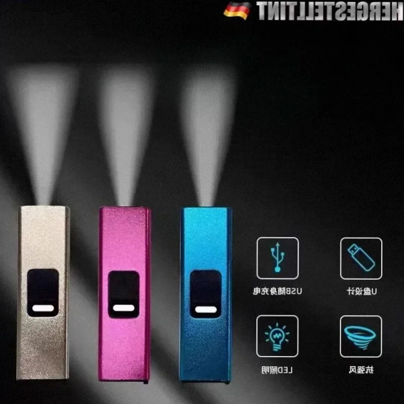 Metal Windproof USB Charging Lighter LED Lighting Fire-free Pulse Lighter Outdoor Barbecue Men's Gift Gadget Smoke Accesoires