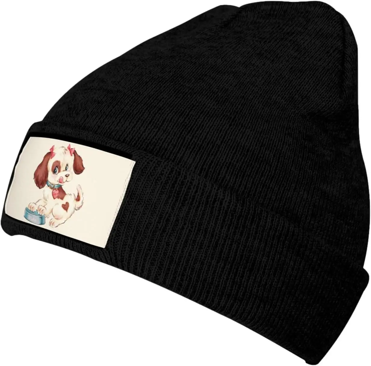 Cute Cartoon Dog Funny Knit Hats for Men and Women Winter Soft Cozy Warm Stretch Thick Trendy Beanies Hats Cap Black