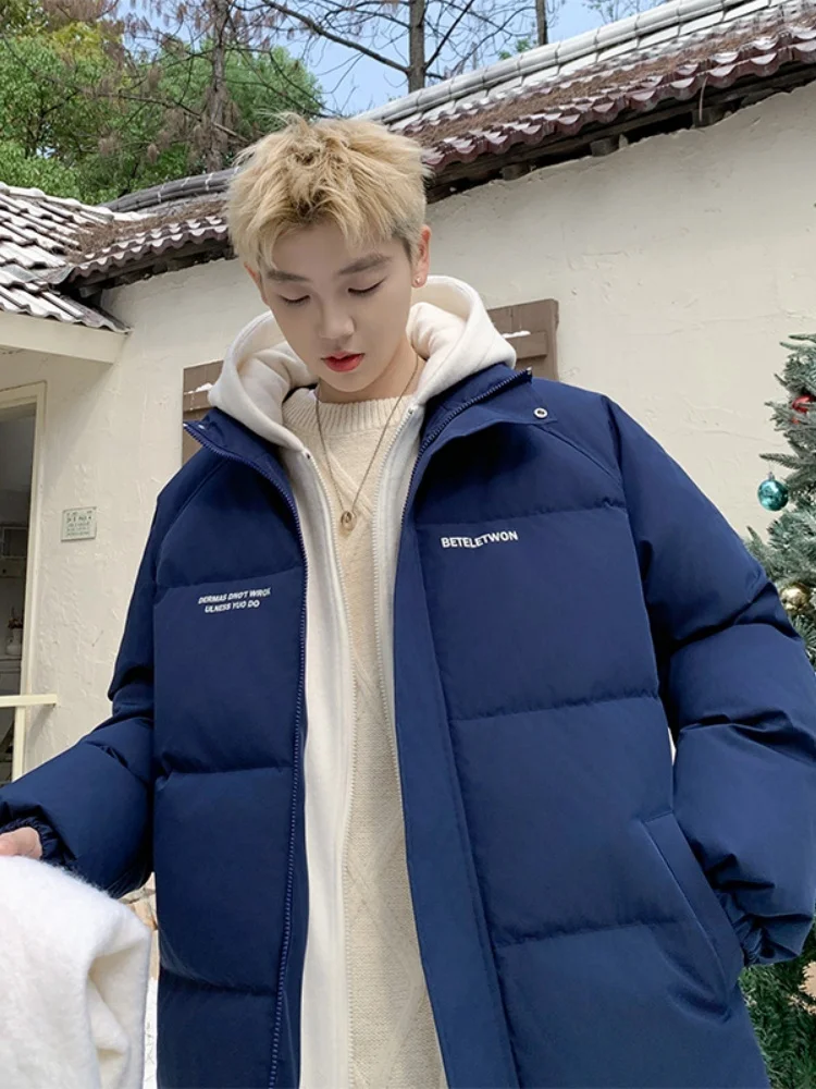 

Мужская утепленная хлопковая куртка с капюшоном, зимняя теплая повседневная куртка из полиэстера с длинными рукавами на молнии, цветное пальто