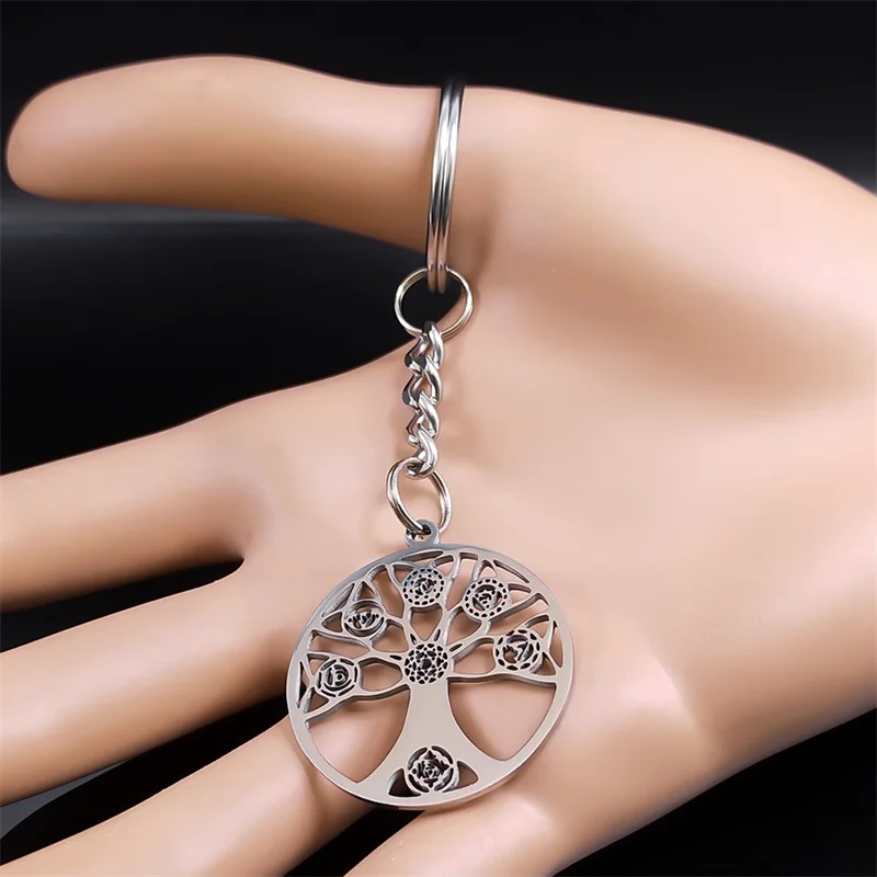 7 Chakra Tree of Life Mandala Yoga OM Key Chain Women Men Silver Color Stainless Steel Charm Keyring Buddhist Jewelry K6111S08