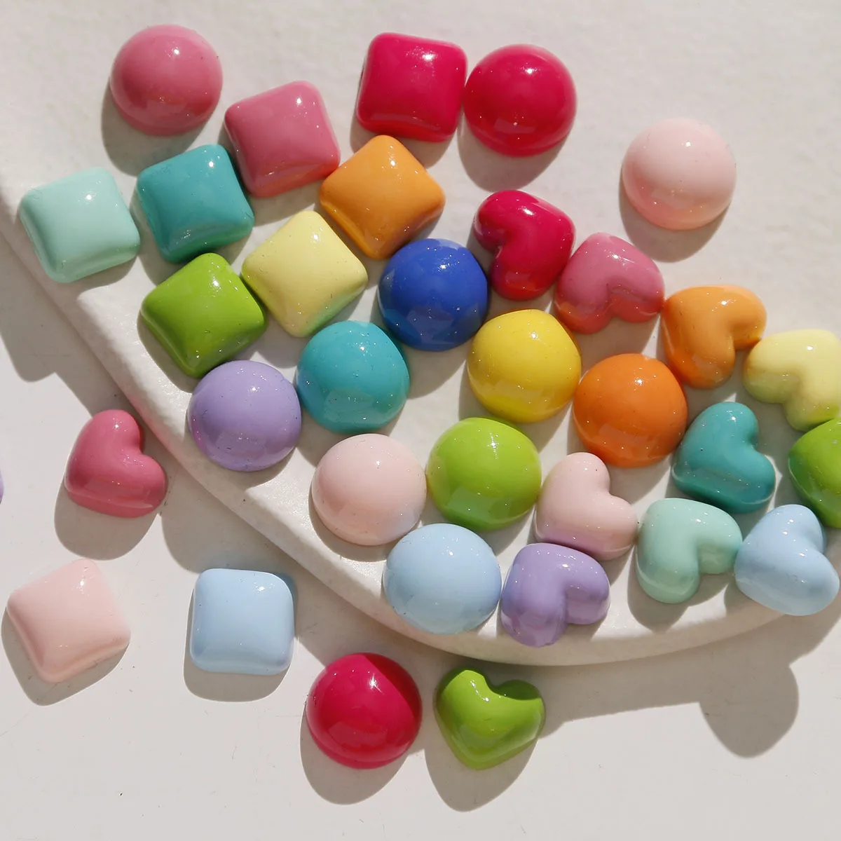 Sweet Girlish Macaron Color Resin Patches Round Square Heart Half Hole DIY Accessories Handcraft Materials for Jewelry Making
