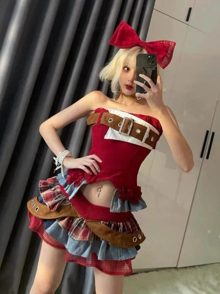 2000年代風 セクシーでエレガントな女性向けツーピースセット ゴシックデザイン ショート丈ミニスカートスーツ 韓国風おしゃれな人気服 新作