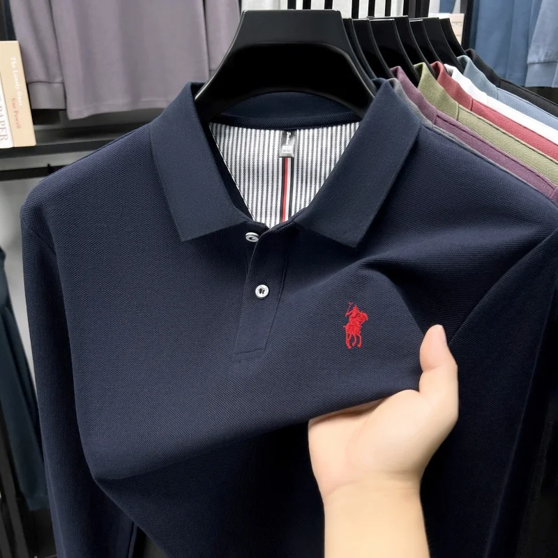 

100% pure cotton long sleeve polo shirt men's fashion brand exquisite pony embroidery autumn new casual comfortable Paul T-shirt