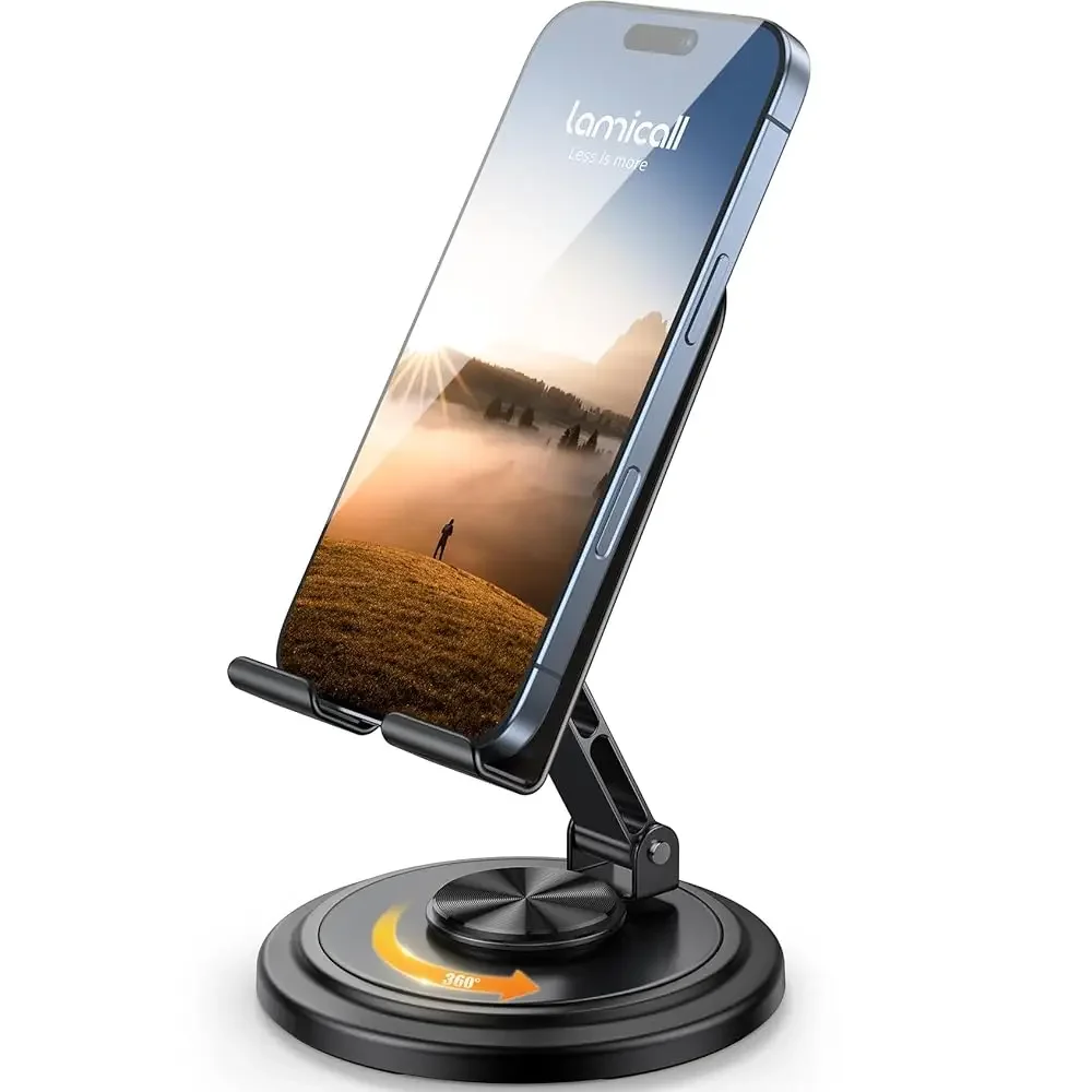 

Cell Phone Stand for Desk - [360° Rotation] Sturdy Adjustable Desktop Phone Holder, Foldable Mobile Stand, Office Desk Acces
