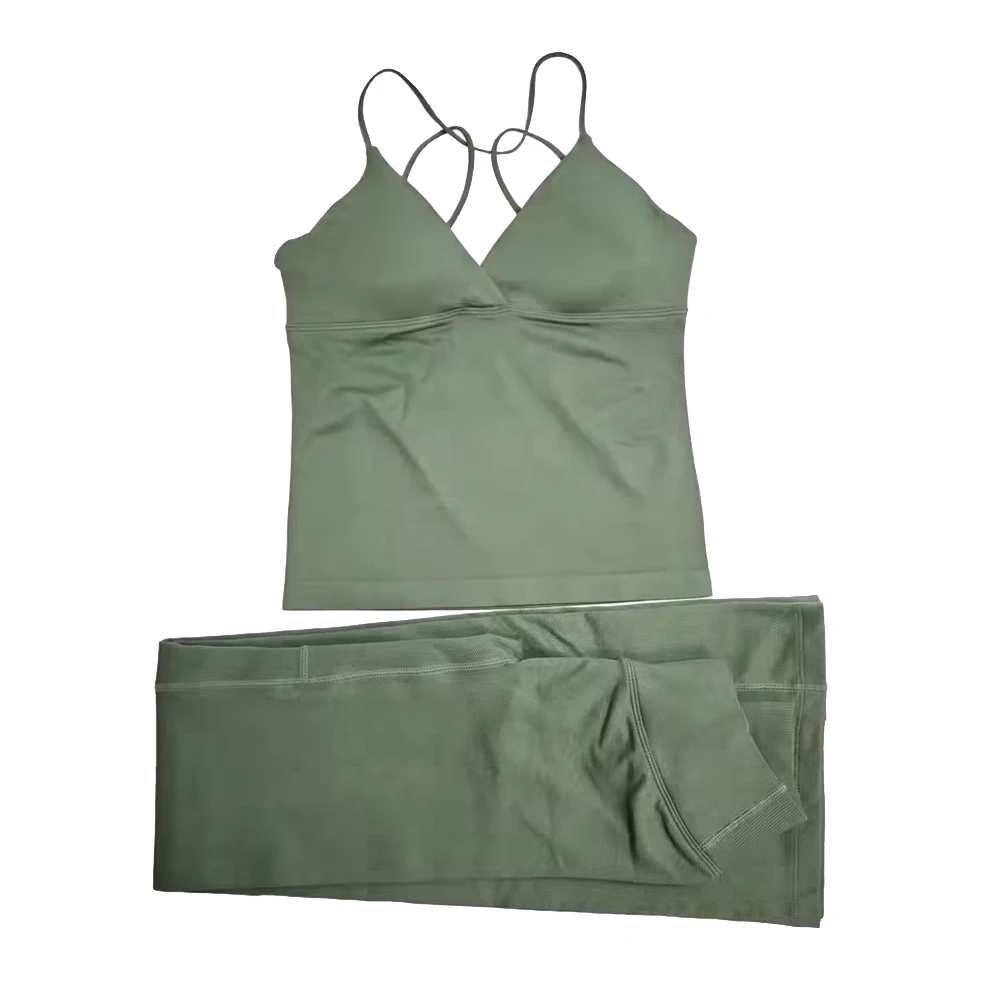 Vision Twist Front Longline Top and Vision Flares Leggings 2 Pieces Yoga Set Women Sportwear Gym Clothes Workout Running Suit - Image 2