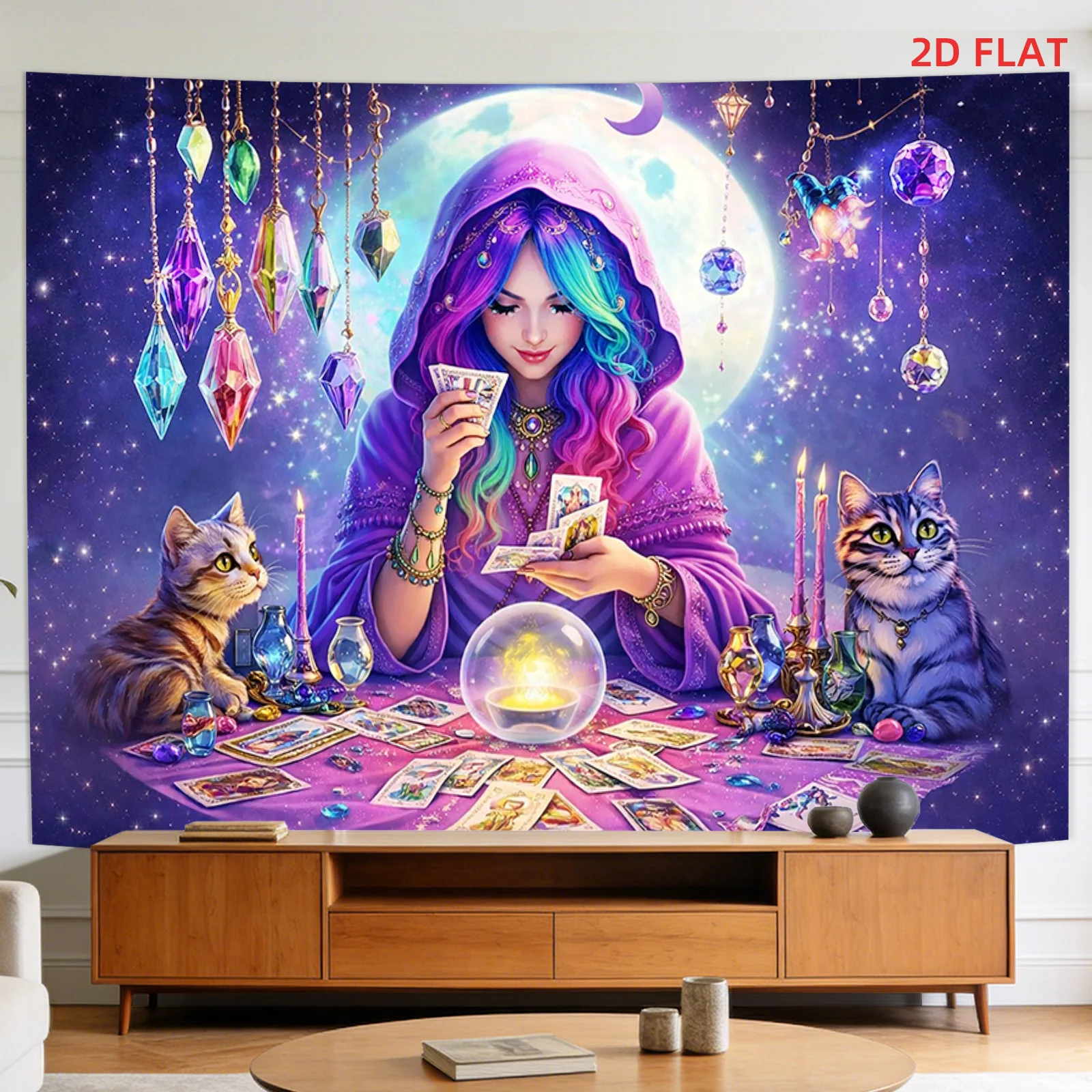 VIKAMA Illusionary Tarot Card Witch Tapestry Starry Sky Crystal Cat Mysticism Wallpaper Living Room Decoration