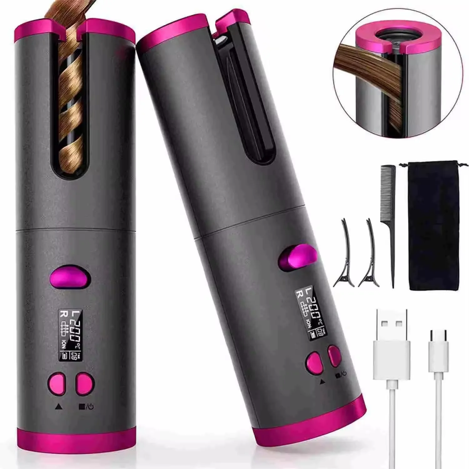 usb curling iron/wireless iron rechargeable cross-border hot-selling automatic ron Lazy curling hair gift