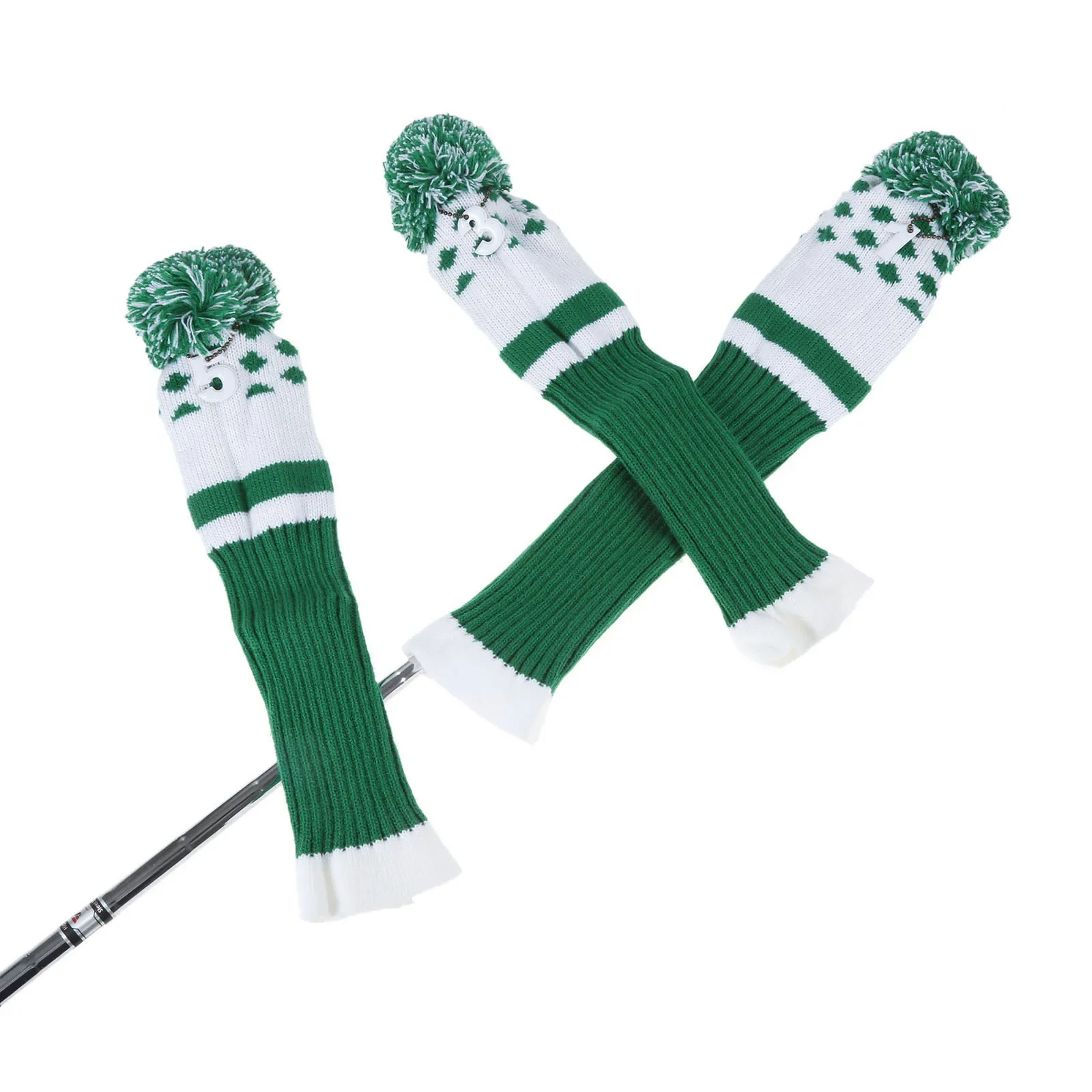 3Pcs/Set Long Neck Sock Golf Club Heads Covers Soft Wool Knitted Golf Headcover Fit for Driver (Up To 460CC) Fairway Hybrid Wood