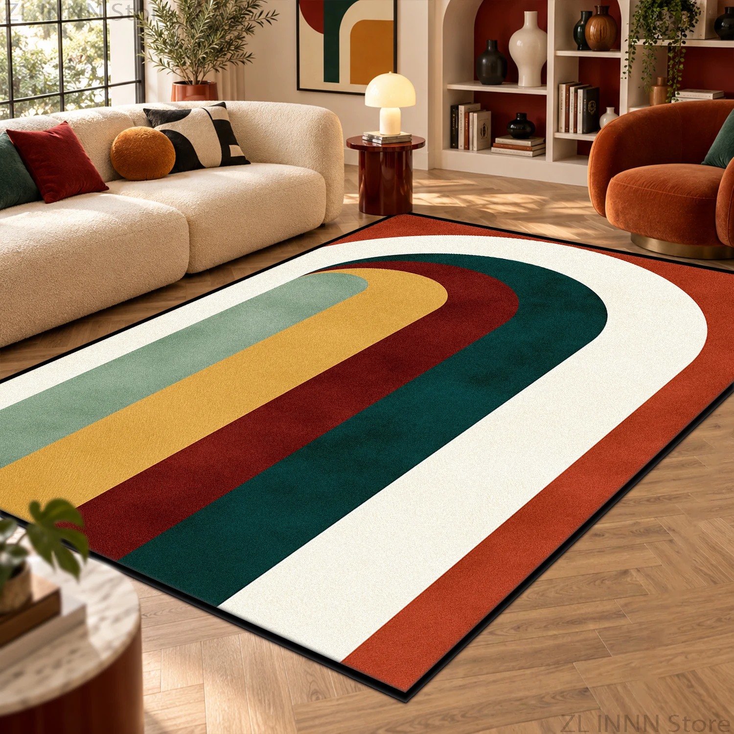 Retro Pop Art High Saturation Non-slip Living Room Rug Washable Fade Resistant Contrast Color Bedroom Carpet Fluffy Large Mat