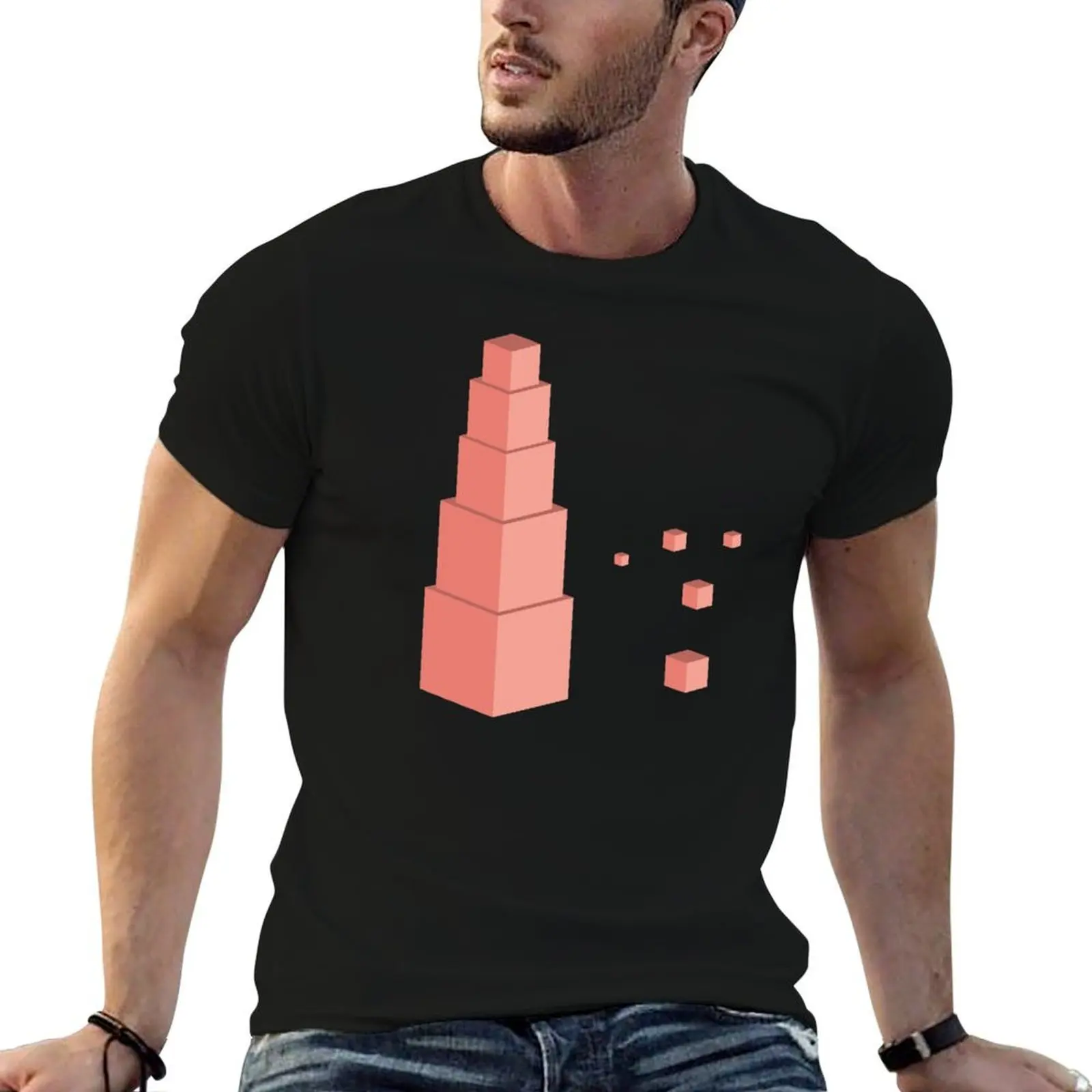 Montessori pink tower T-Shirt t shirts cotton 100% t shirt man luxury t shirts for man graphic vintage T-shirt