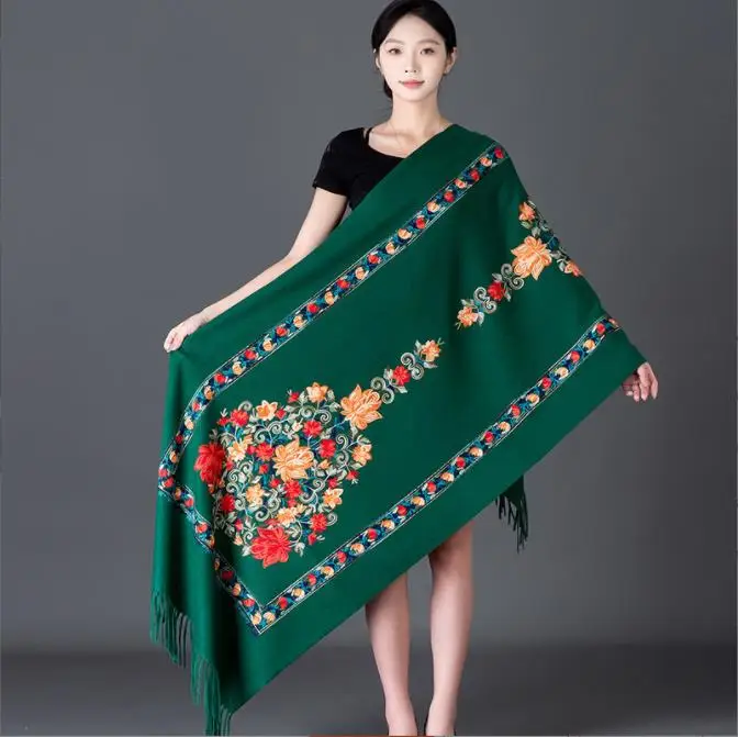 Fashion Shawl Cashmere Wrap Scarf Women Shawl Scarf Ethnic Style Warmth Luxury Warm Scarves Floral Women Embroidery Flower Shawl