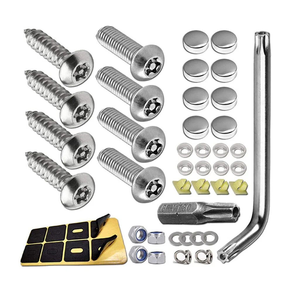 1 Set Anti Theft Auto Security License Plate Screws Accessories Stainless Steel Screws Bolts Wrench Set Fasteners Kit