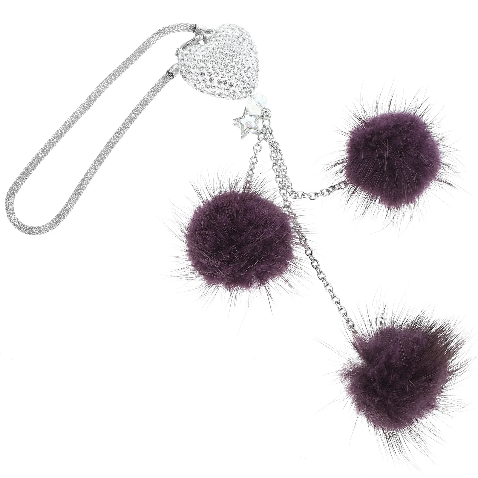 

Car Hanging Pendant Rhinestone Heart Shape Rabbit Hair Ball Tassel Rearview Mirror Charm Car Interior Decoration Hanging