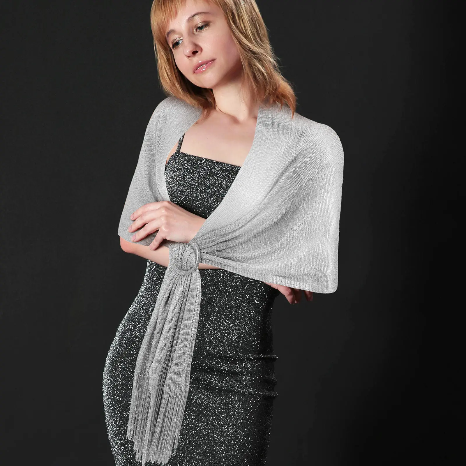 

Silver Shawl Elegant Wrap for Women Formal Dress Wedding Scarf Shoulder Cover Up Party Shawls and Wraps Silver Shawl
