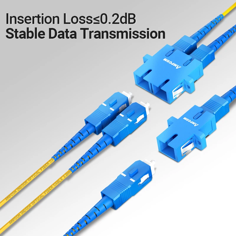 Волоконно-оптический кабель AMPCOM SC UPC Simplex, одномодовый оптоволоконный патч-кабель SMF 9/125 мкм, одномодовый изогнутый изоляционный кабель