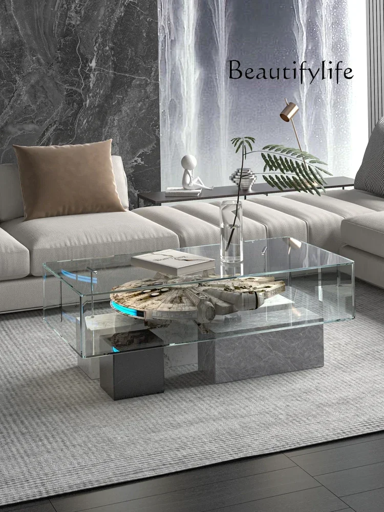 S Italian Modern Minimalist Glass Coffee Table Small Apartment Light Luxury Marble Coffee Table Display Cabinet
