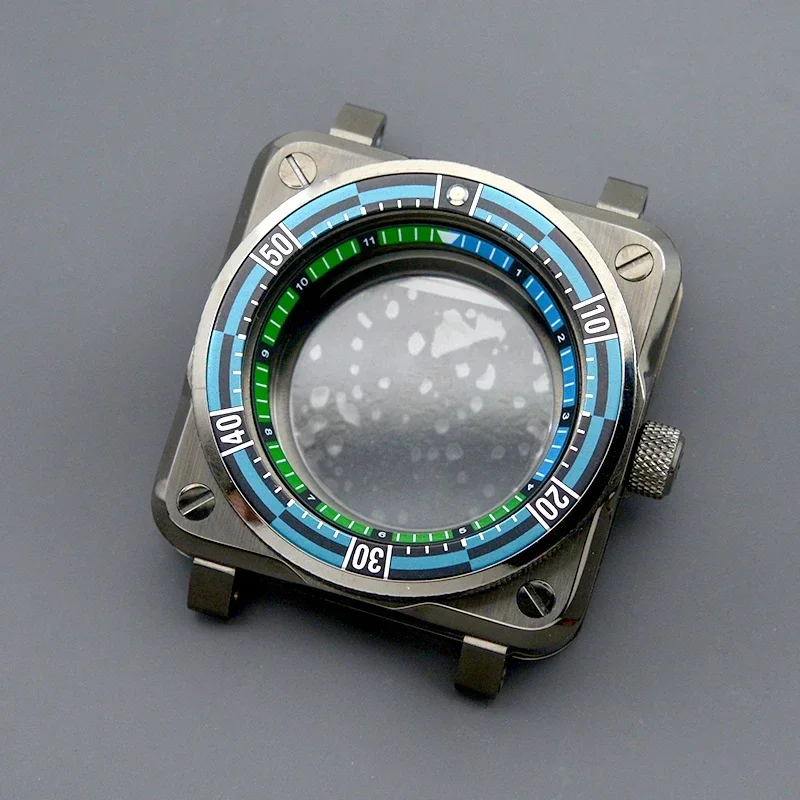 Stainless Steel Men's Dive Square Watch With Gun Color Sapphire Crystal 10ATM Waterproof  Fit NH34 NH35 NH36 NH38 NH39 Auto