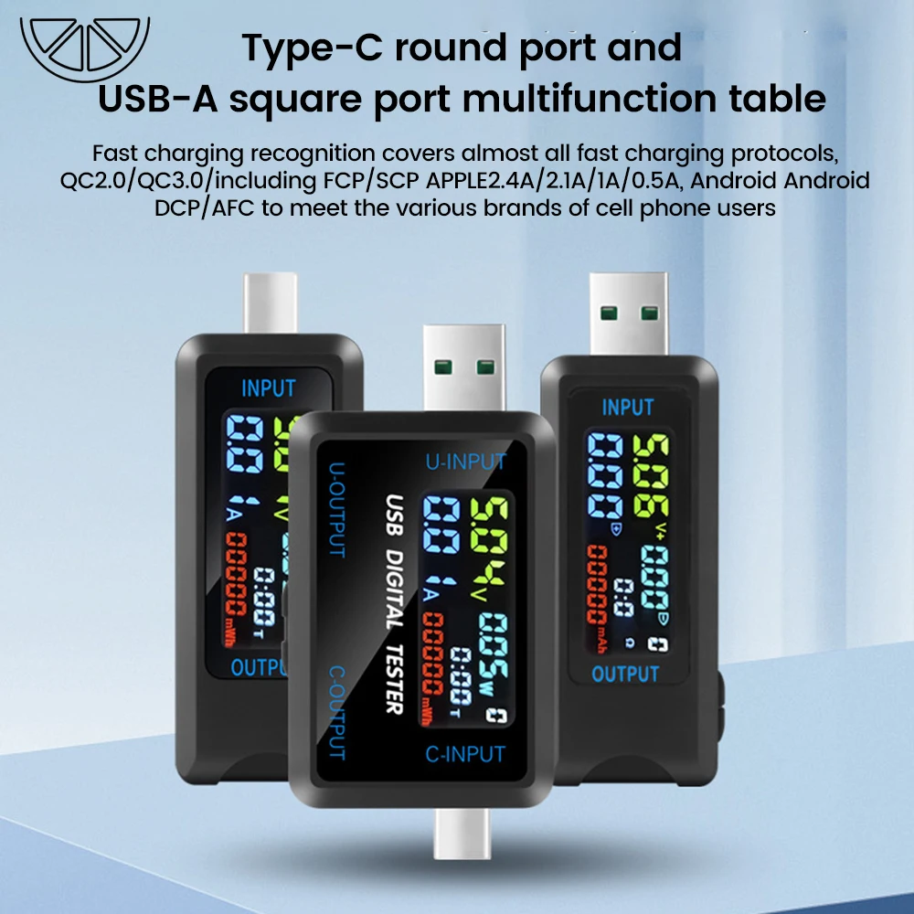 Tester szybkiego ładowania 10 w 1 USB 4.5-36V 0-8A Woltomierz Amperomierz Miernik Napięcia i Prądu Detektor Woltomierza Amperomierza Wskaźnik Ładowarki Power Banku