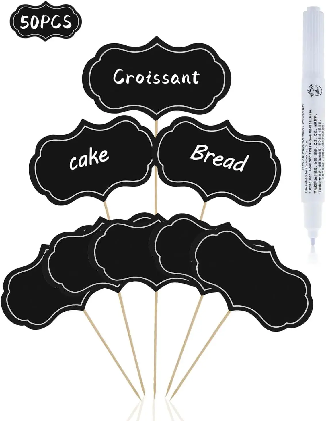 

50 Black Food Labels for Charcuterie Board, Blank Toothpick Flags for Party Buffet Wedding Birthday Decorations