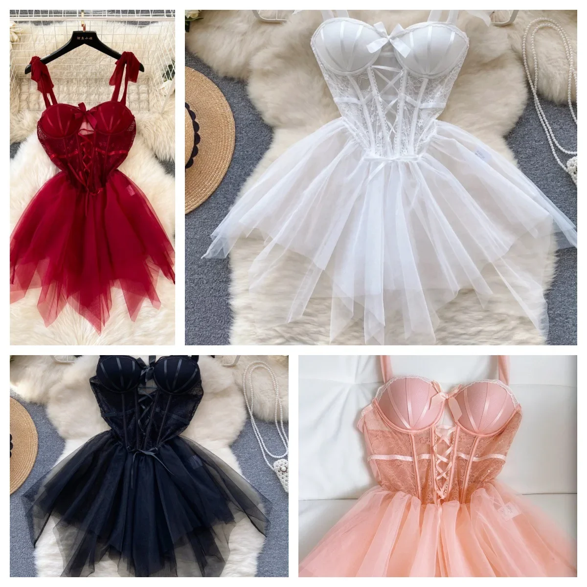 Gaun Pengantin Seksi untuk Role Play, Pakaian Tidur Wanita Model Sheath dengan Tali Spaghetti, Pakaian Tidur Wanita dengan Renda dan Kain Gauze, Piyama Erotis